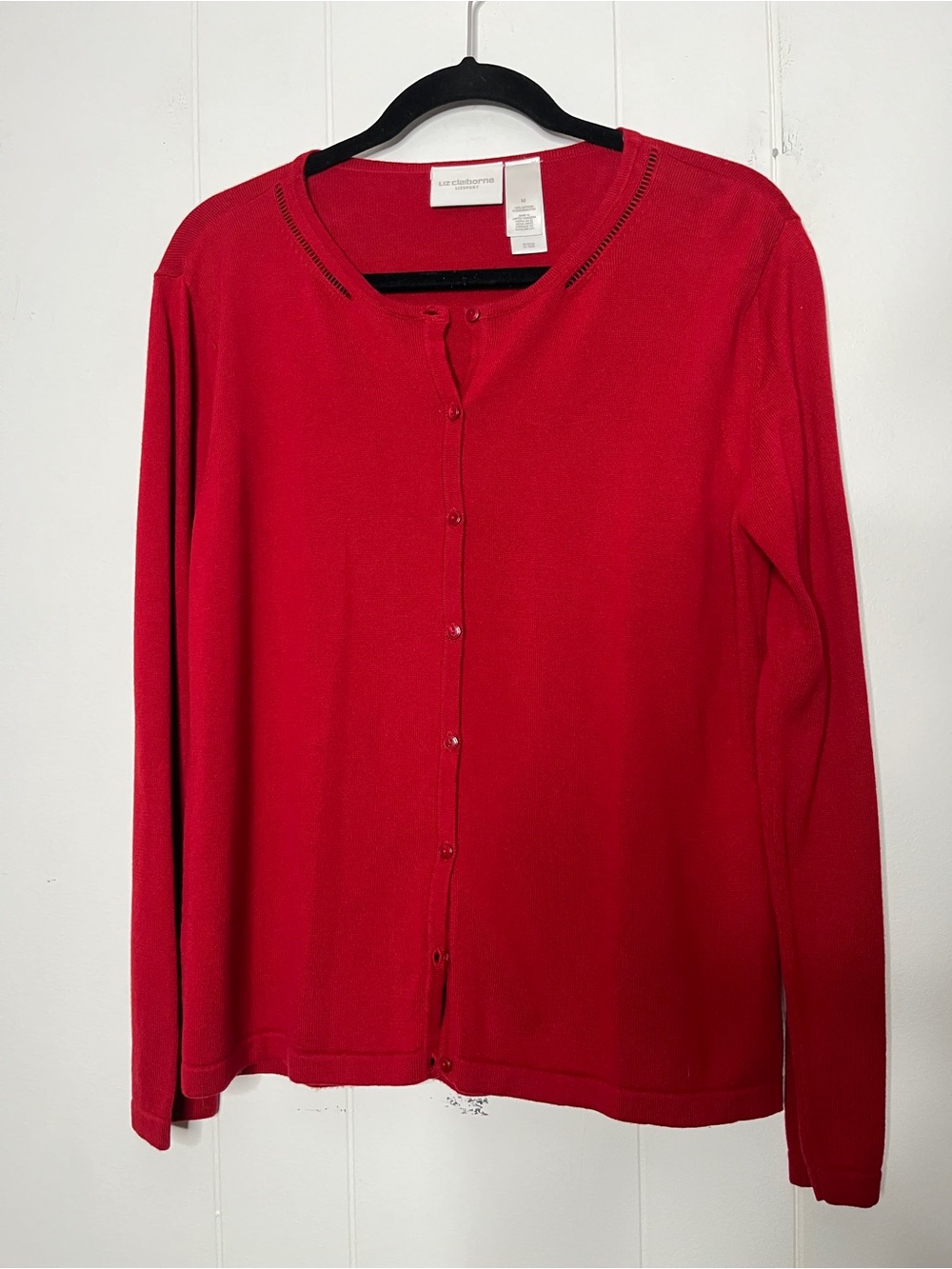 Liz Claiborne 100% Cotton Red Button-Front Women's Crewneck Cardigan Size M